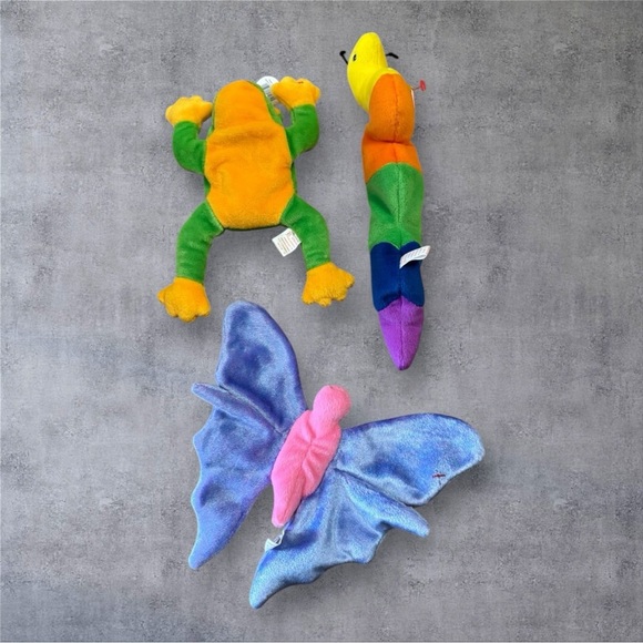 Ty Beanie Babies Green Frog, Rainbow Caterpillar, and Pastel Butterfly Set - NWT - Picture 2 of 3